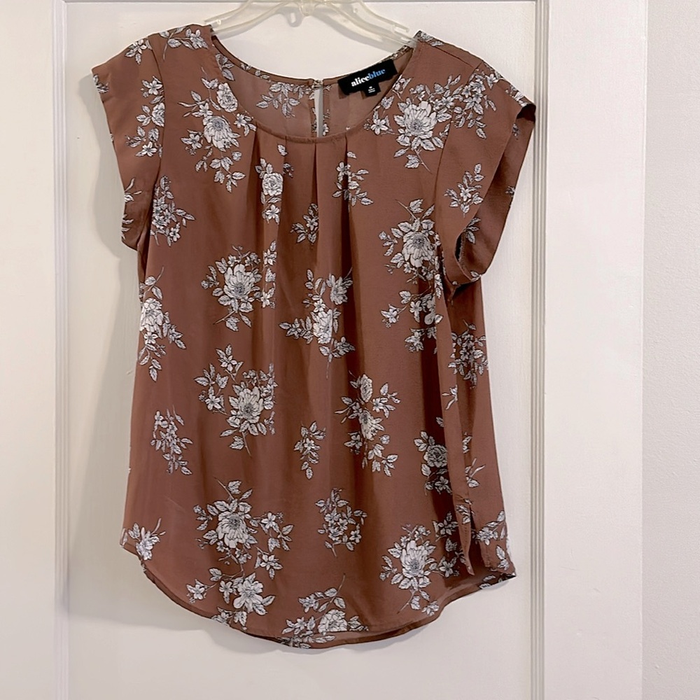 Alice blue blouse-tan/light brown and white